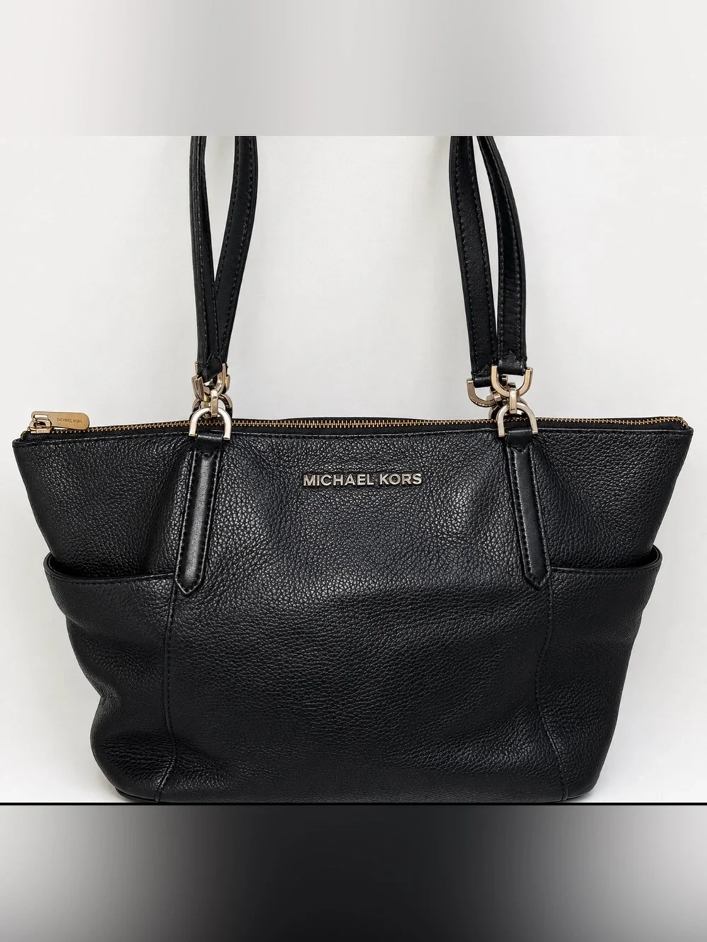Michael Kors Bedford Large Black Pebbled Leather Tote Shoulder Bag